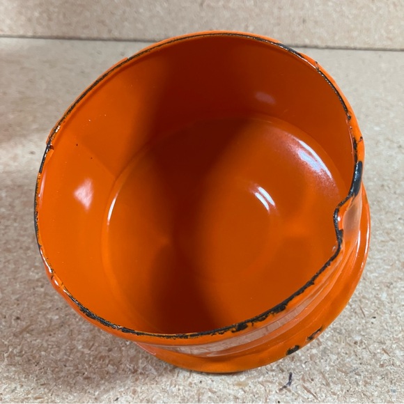 Vintage Enamelware 11" Orange Milk Jug Can w/ Lid & Brown Wood Handle Poland - Picture 6 of 10